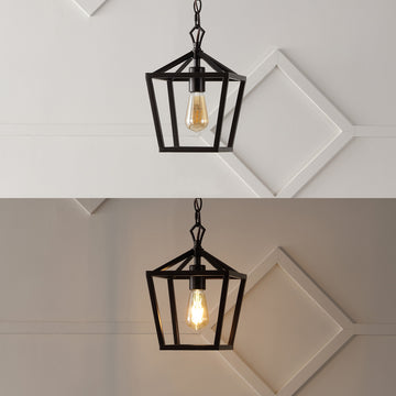 Oslin 8" Vintage Farmhouse Iron Chain Pagoda LED Pendant - JONATHAN Y